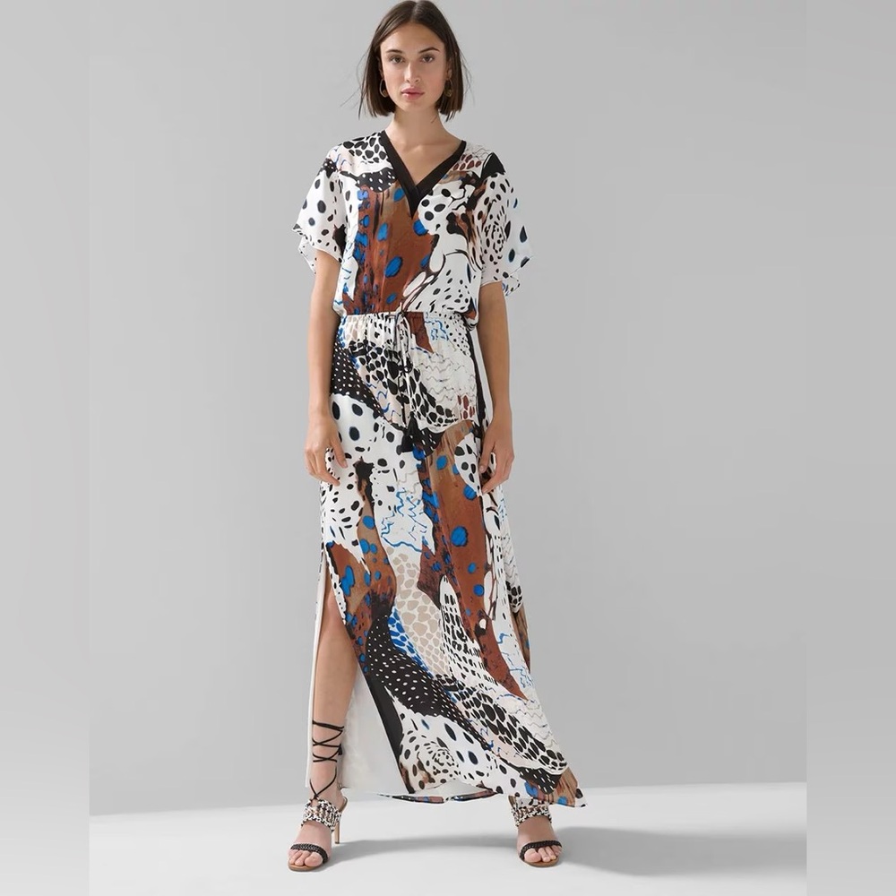 White House Black Market Short Sleeve Satin Maxi Dress